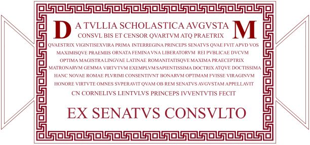 Tabula ansata cum versu Saturnino de A. Tullia Scholastica Augusta.jpg
