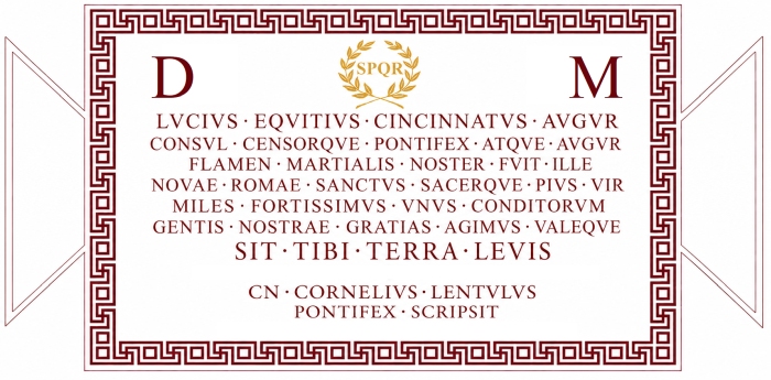 Tabula ansata cum versu Saturnino de L. Equitio Cincinnato Augure.jpg